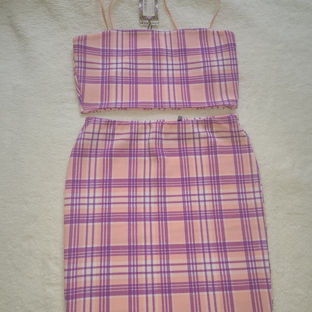 Kawaii Plaid Crop Top Mini Skirt Co-Ord